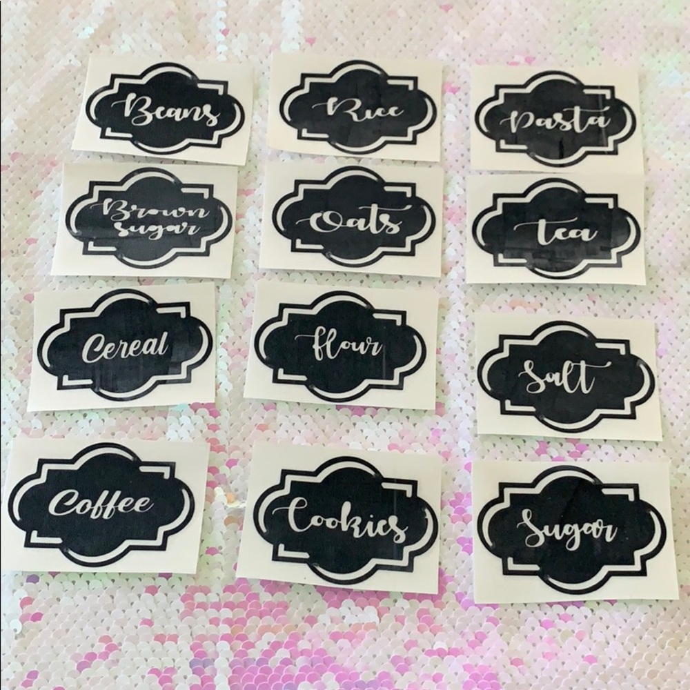 7 Pantry Kitchen canister Labels/decal black, red